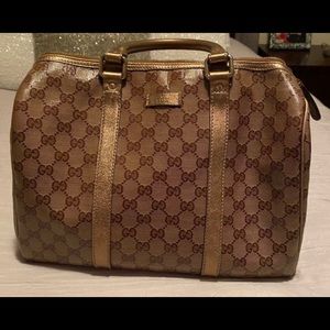 🚫SOLD🚫 Gucci Boston Bag Crystal Brown Shiny Coated Canvas